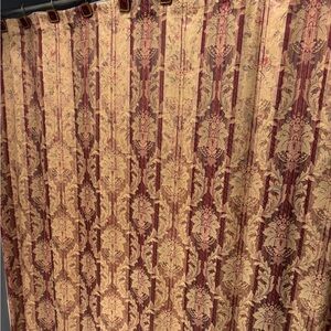 Macy’s Red and Gold Damask Shower Curtain with 12 holes liner not included EUC